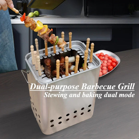 Daddy's Choice Portable Grill Smokeless Stainless Steel Barbecue Charbroiler Outdoor Indoor Dual-purpose Stewing Oven Small Durable BBQ Grill