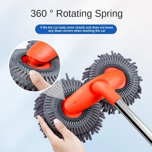 Purism Car Washer Mop Foam Wash Brush Double Brush Head Roof Window Cleaning Maintenance Three-Section Telescopic Mop Car Accessories