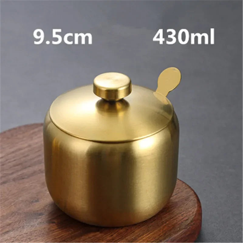 Purism Stainless Steel Seasoning Flavor Can Sugar Box Kitchen Tool Salt Pepper Pot BBQ Condiment Cruet Storage Spice Jar Bottle Spoon