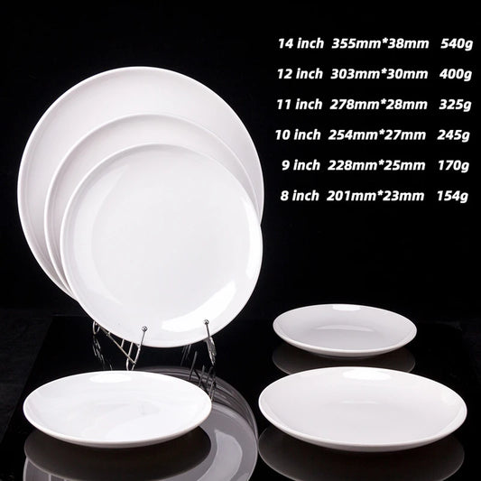 Purism 8-14 Inch Round White Melamine Dinner Plate Hotel Western Steak Trays Dessert Bone TablewareDishes Plastic Imitation Porcelain