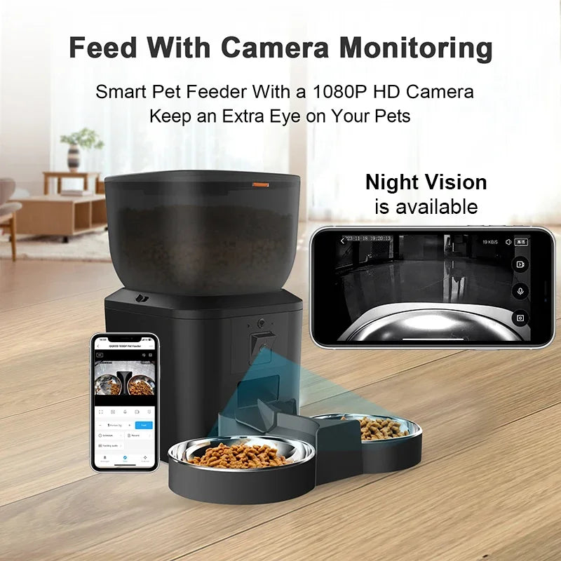 Purism Smart Automatic Pet Feeder Tuya Cat Feeder Camera WiFi Dog Food Dispenser With Stainless Steel Bowl