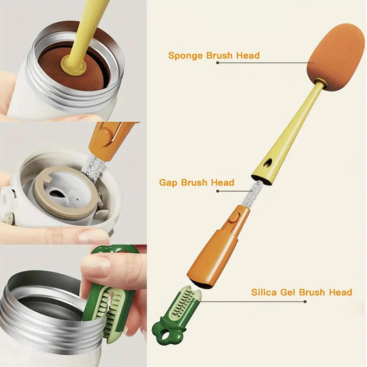 Purism 3 in 1 Multifunctional Household Cleaning Brush Carrot Long Handle Cup Scrubber Useful Things For Kitchen Accessories