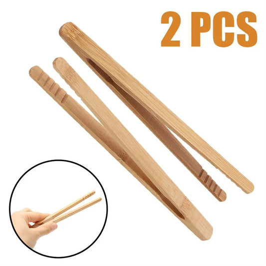 Daddy's Choice 2Pcs 18cm Bamboo Wood Wooden Food Toast Salad Tongs Toaster Bacon Sugar Ice Tea Tong Tea Clips Teaware For Kitchen