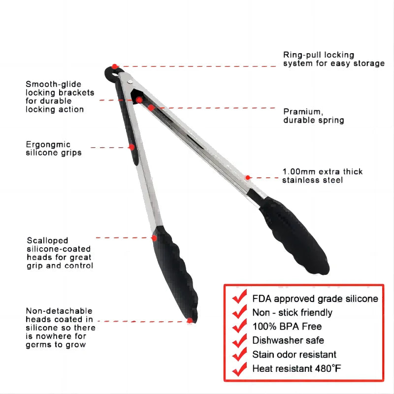 Purism Premium Kitchen Tongs Silicone Cooking Tongs 9 12 inch BPA Free Non-Stick BBQ Cooking Grilling Locking Food Tongs