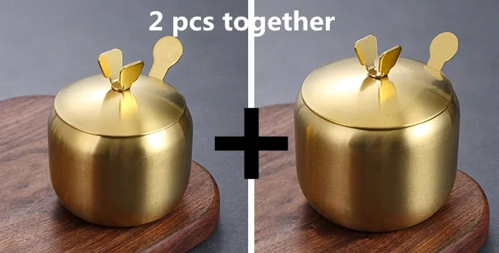Purism Stainless Steel Seasoning Flavor Can Sugar Box Kitchen Tool Salt Pepper Pot BBQ Condiment Cruet Storage Spice Jar Bottle Spoon