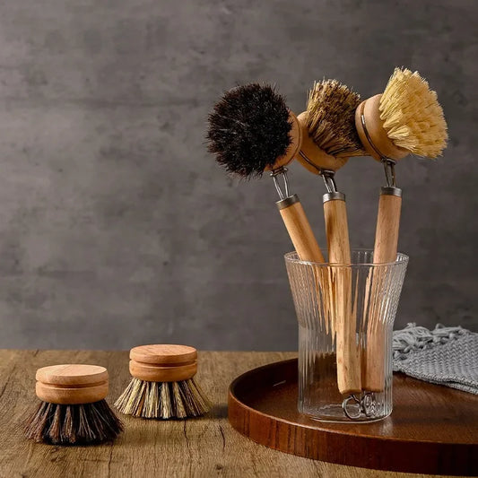 Purism Replaceable dish brush Long wooden handle Household Cleaning Brush Useful things for kitchen Cleaning Tool