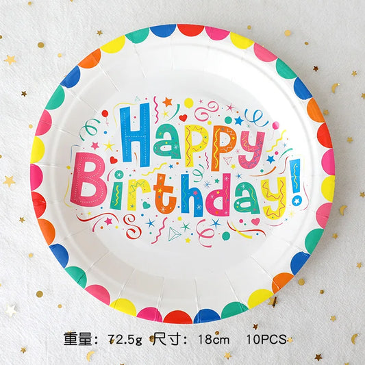 Purism Happy Birthday Party Disposable Tableware Rainbow Colored Paper Cups Plates Table Decor Kids 1st Girls Birthday Party Supplies