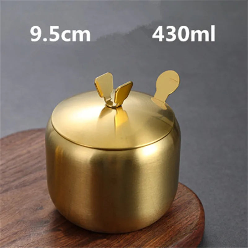 Purism Stainless Steel Seasoning Flavor Can Sugar Box Kitchen Tool Salt Pepper Pot BBQ Condiment Cruet Storage Spice Jar Bottle Spoon