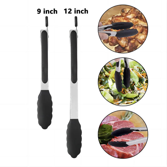 Purism Premium Kitchen Tongs Silicone Cooking Tongs 9 12 inch BPA Free Non-Stick BBQ Cooking Grilling Locking Food Tongs