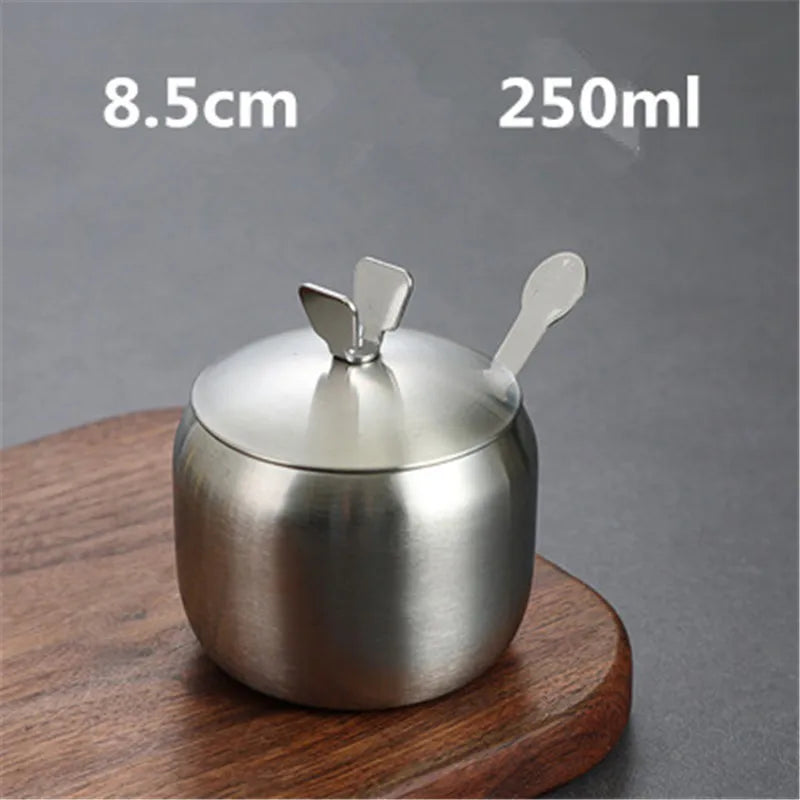 Purism Stainless Steel Seasoning Flavor Can Sugar Box Kitchen Tool Salt Pepper Pot BBQ Condiment Cruet Storage Spice Jar Bottle Spoon