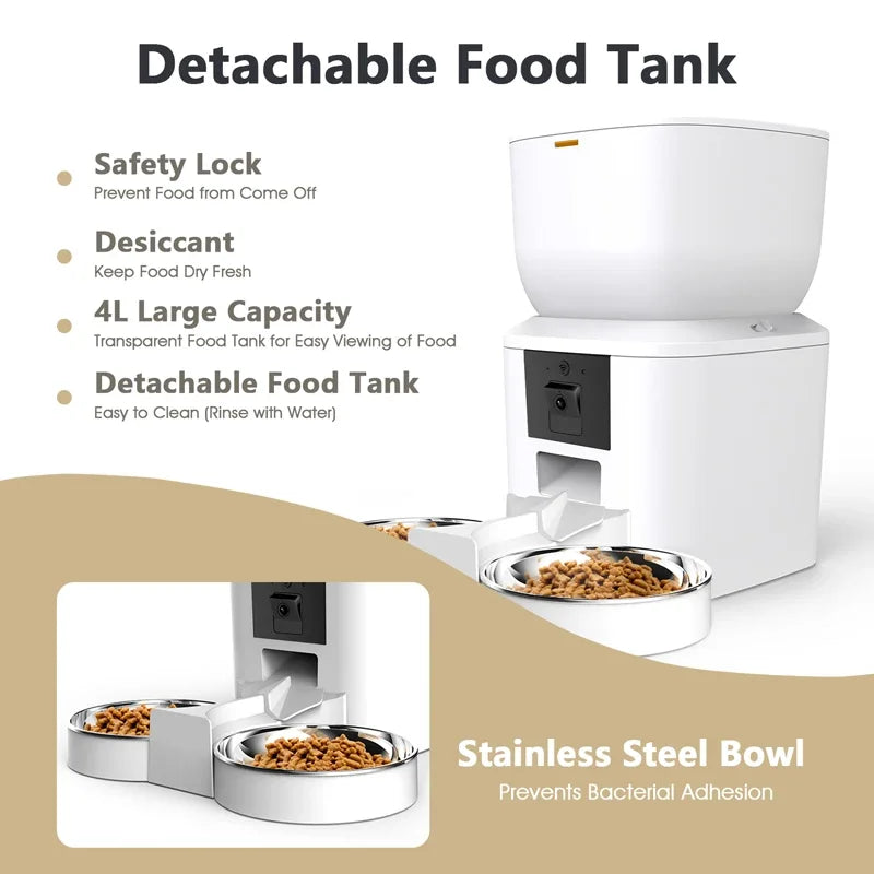 Purism Smart Automatic Pet Feeder Tuya Cat Feeder Camera WiFi Dog Food Dispenser With Stainless Steel Bowl