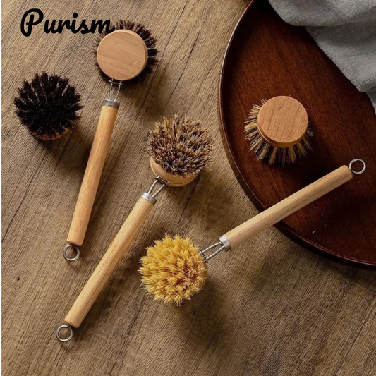 Purism Replaceable dish brush Long wooden handle Household Cleaning Brush Useful things for kitchen Cleaning Tool