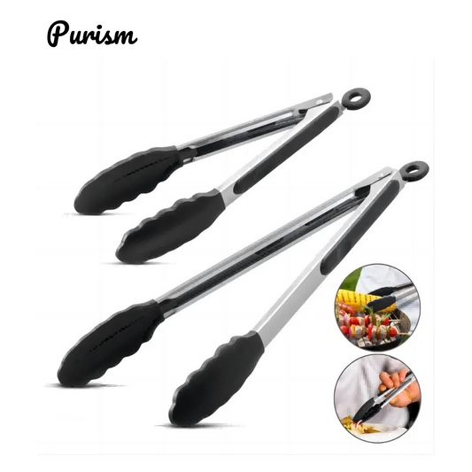 Purism Premium Kitchen Tongs Silicone Cooking Tongs 9 12 inch BPA Free Non-Stick BBQ Cooking Grilling Locking Food Tongs