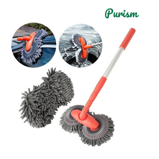 Purism Car Washer Mop Foam Wash Brush Double Brush Head Roof Window Cleaning Maintenance Three-Section Telescopic Mop Car Accessories