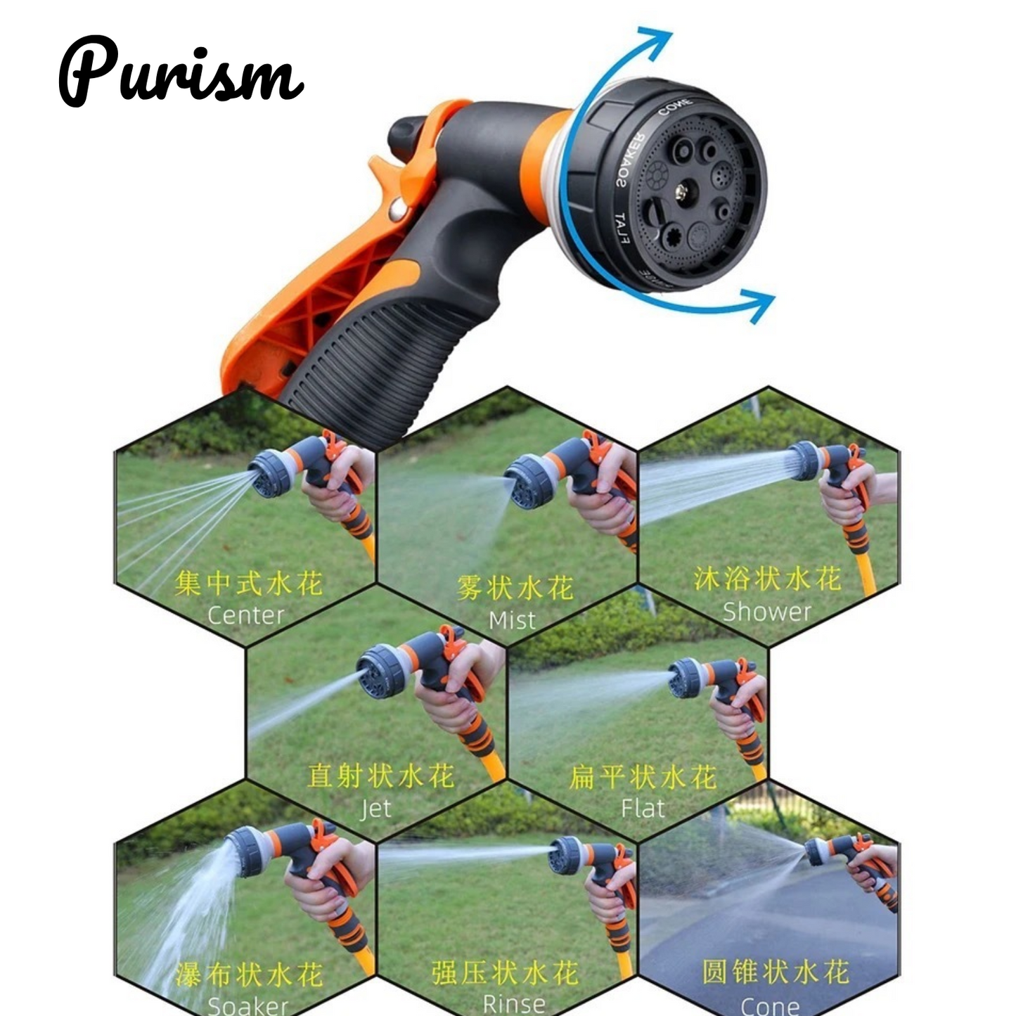 Purism Watering Gun Garden 8 Modes High Pressure Sprayer Adjustable Irrigation Watering Nozzle for Plant Lawn Yard Watering Sprinkler