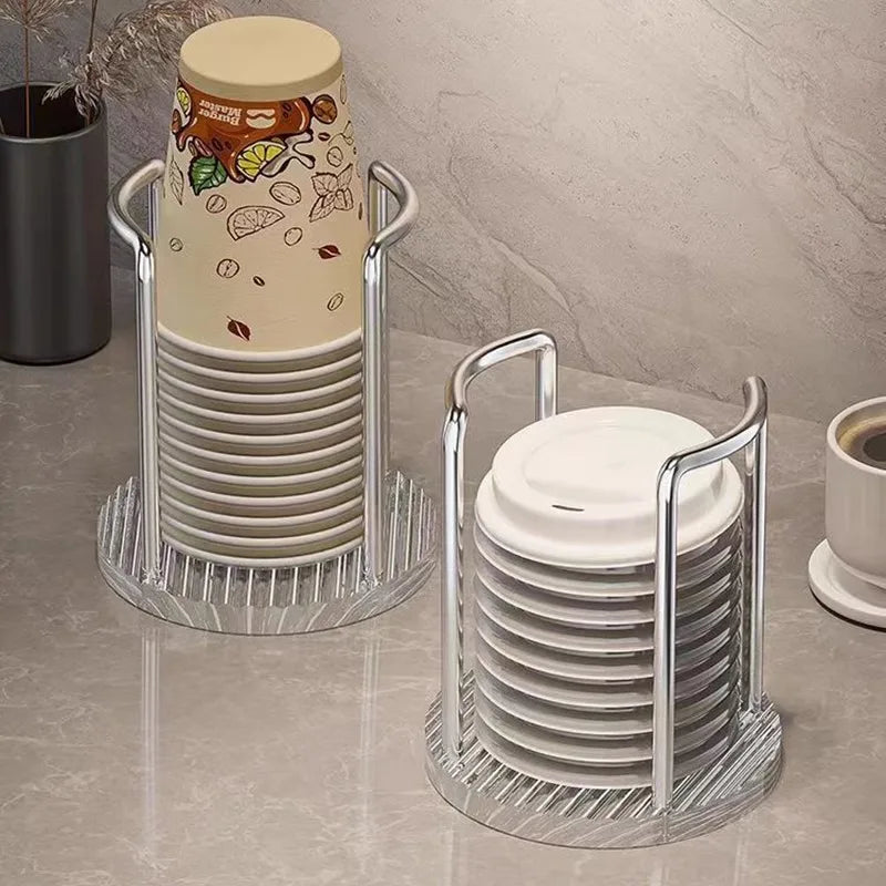 Daddy's Choice Luxury Disposable Cup Storage Holder Water Tea Cups Dispenser Rack Shelf with Longer Stick Mug Display Stand Home Organizer