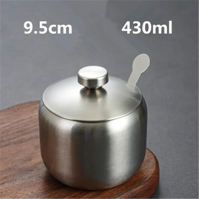 Purism Stainless Steel Seasoning Flavor Can Sugar Box Kitchen Tool Salt Pepper Pot BBQ Condiment Cruet Storage Spice Jar Bottle Spoon