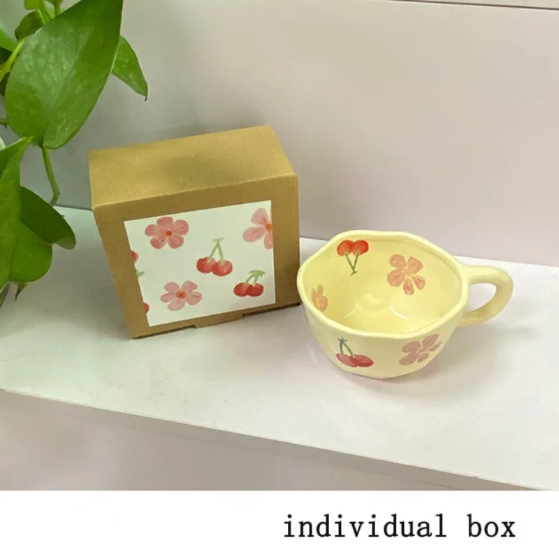 Ceramic Mugs Coffee Cups Hand Pinched Irregular Flower Milk Tea Cup ins korean style Oatmeal Breakfast Mug Drinkware Kitchen