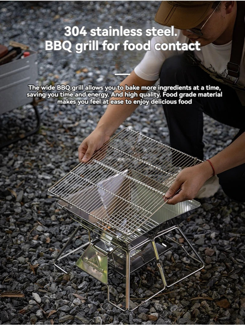 Large Folding Portable Stainless Steel Barbecue Grill BBQ Oven, Camping Picnic Grill Net, Barbecue Grill
