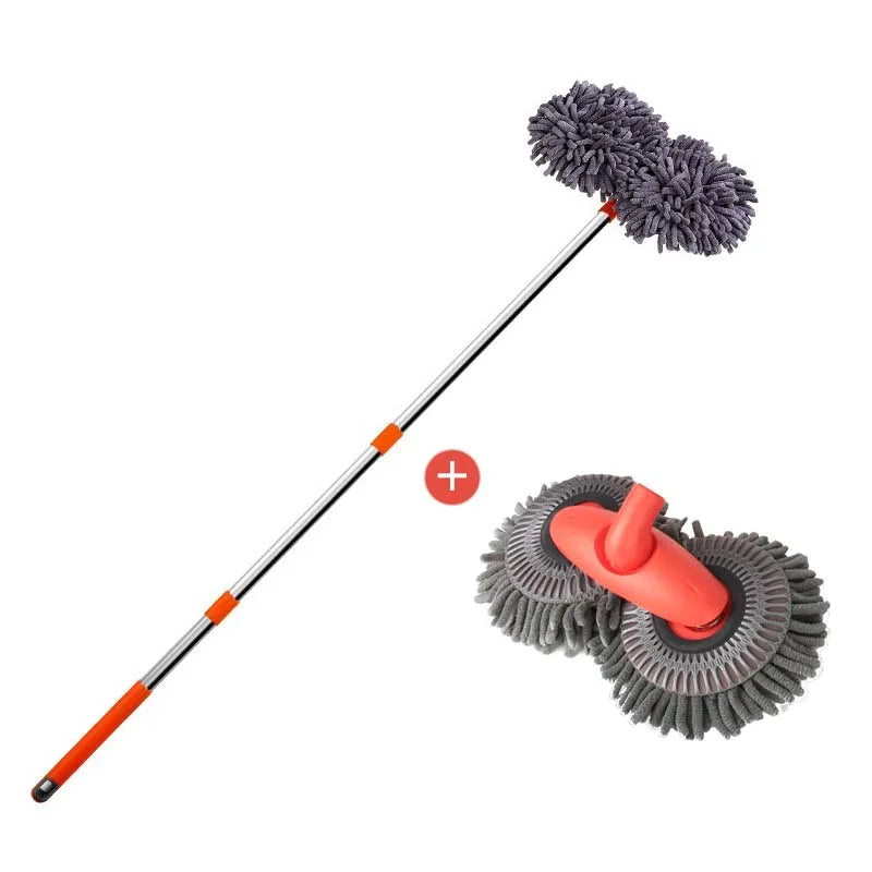 Purism Car Washer Mop Foam Wash Brush Double Brush Head Roof Window Cleaning Maintenance Three-Section Telescopic Mop Car Accessories