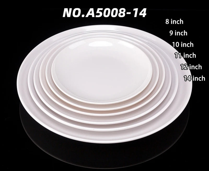 Purism 8-14 Inch Round White Melamine Dinner Plate Hotel Western Steak Trays Dessert Bone TablewareDishes Plastic Imitation Porcelain