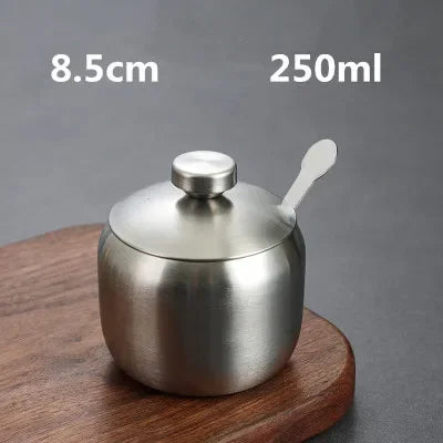 Purism Stainless Steel Seasoning Flavor Can Sugar Box Kitchen Tool Salt Pepper Pot BBQ Condiment Cruet Storage Spice Jar Bottle Spoon