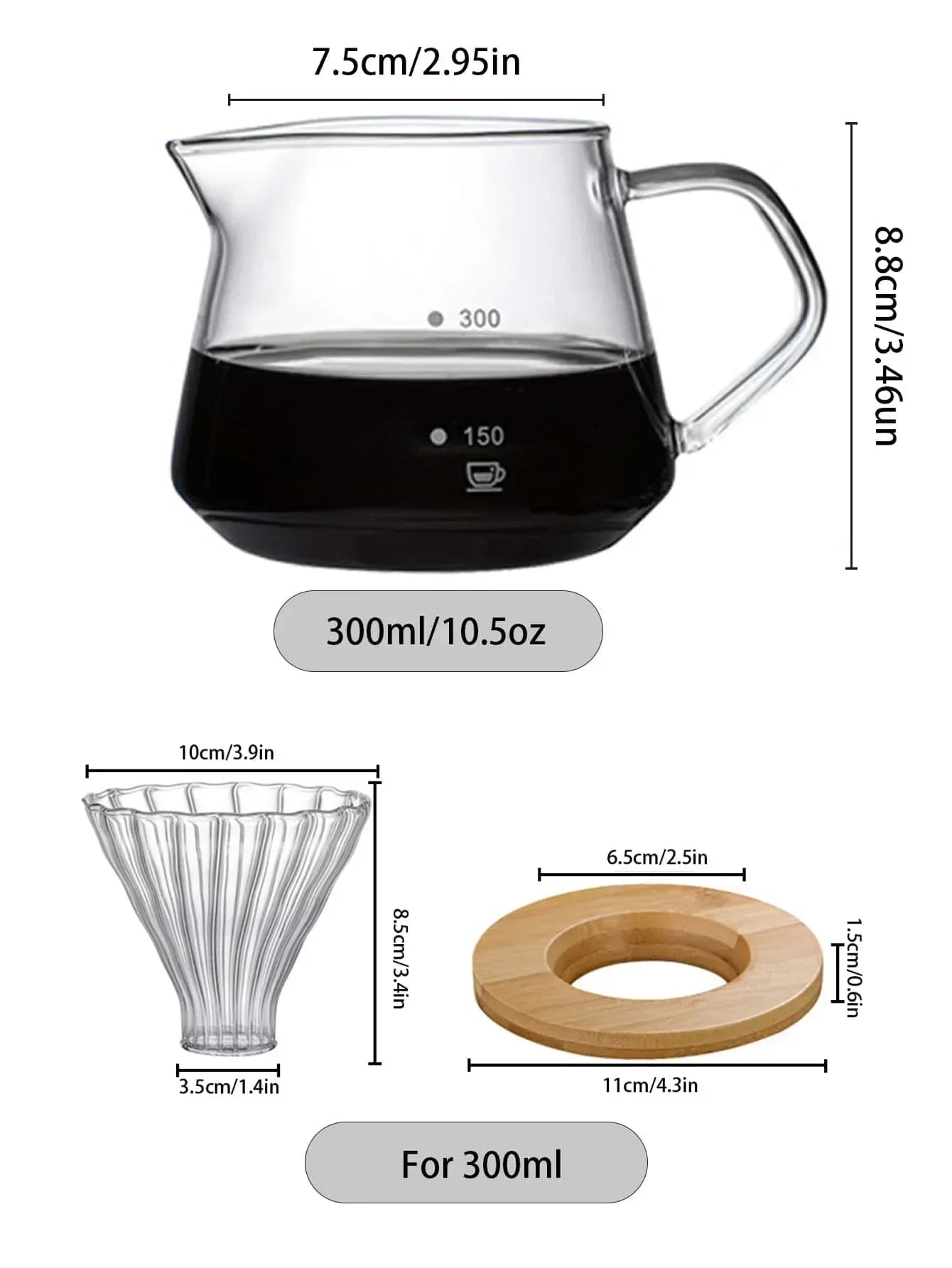 Daddy's Choice  Punana 600ml Pour Over Coffee Maker Set Glass Carafe Coffee with Glass Coffee Filter Drip Coffee Maker Set for Home or Office