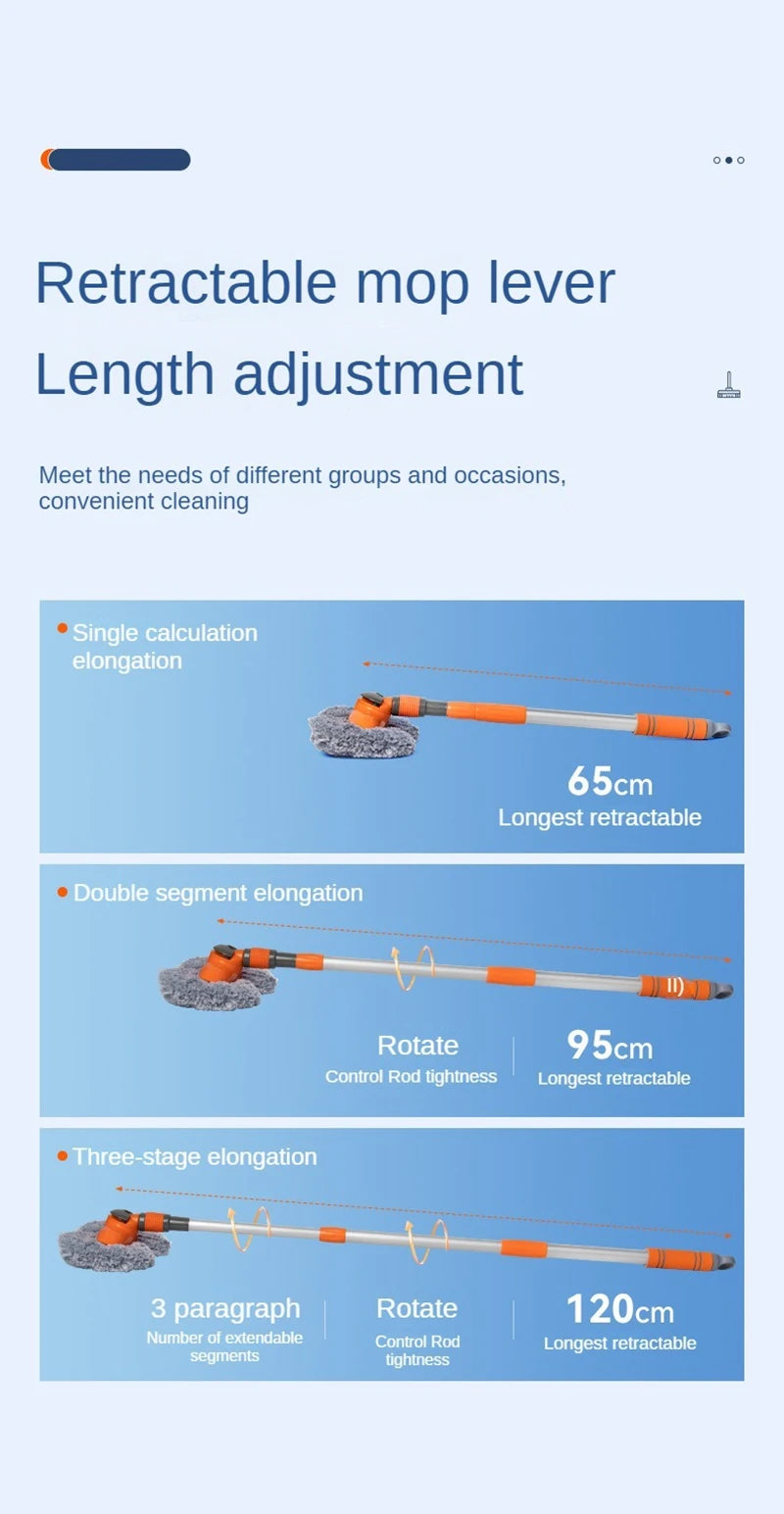 Purism Car Washer Mop Foam Wash Brush Double Brush Head Roof Window Cleaning Maintenance Three-Section Telescopic Mop Car Accessories