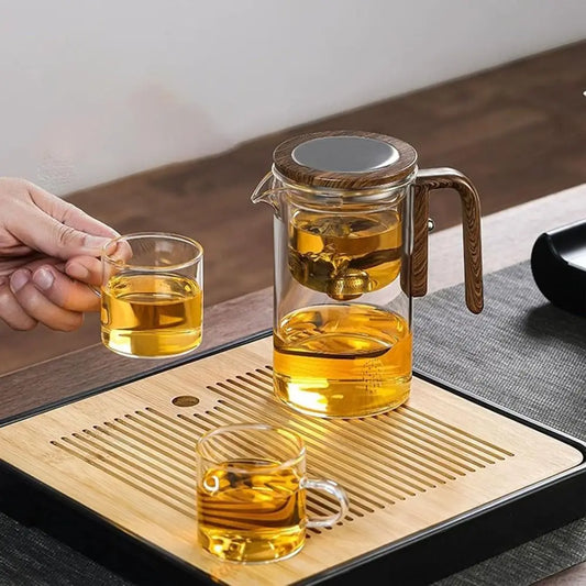 Purism Hot Small Waist Teapot Glass Automatic Separation Automatic Tea Pot Magnetic Filtration White Grey Separation Teapot Office