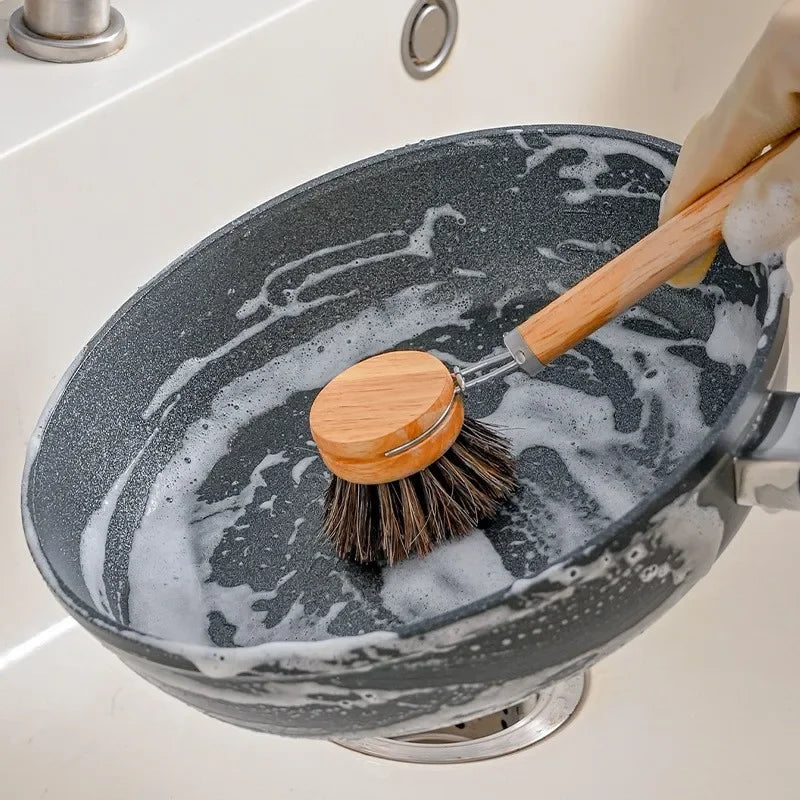 Purism Replaceable dish brush Long wooden handle Household Cleaning Brush Useful things for kitchen Cleaning Tool