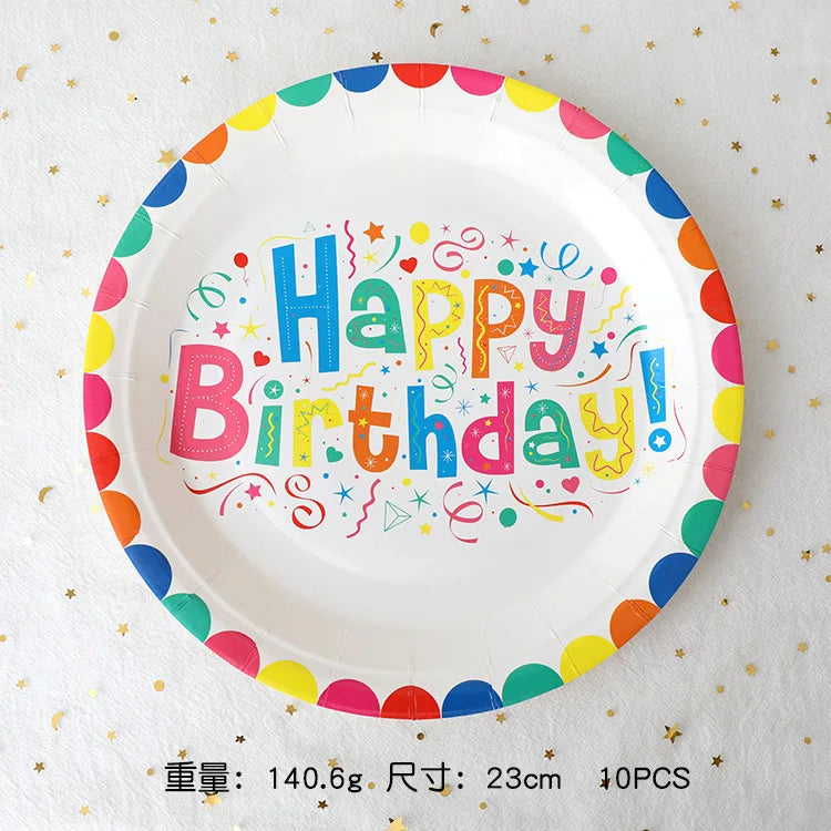 Purism Happy Birthday Party Disposable Tableware Rainbow Colored Paper Cups Plates Table Decor Kids 1st Girls Birthday Party Supplies