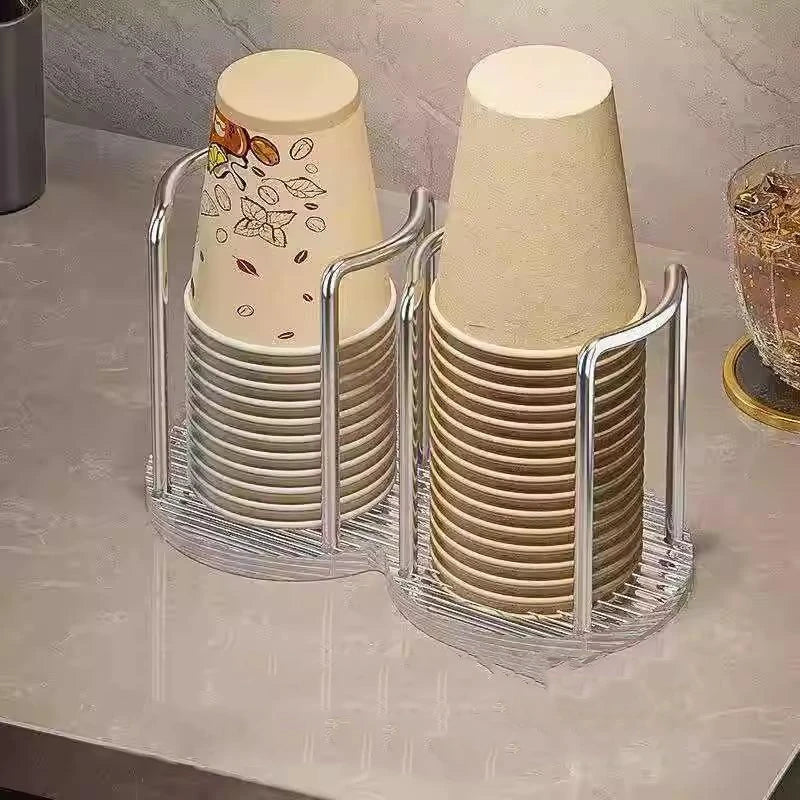 Daddy's Choice Luxury Disposable Cup Storage Holder Water Tea Cups Dispenser Rack Shelf with Longer Stick Mug Display Stand Home Organizer