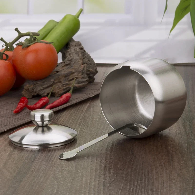 Purism Stainless Steel Seasoning Flavor Can Sugar Box Kitchen Tool Salt Pepper Pot BBQ Condiment Cruet Storage Spice Jar Bottle Spoon