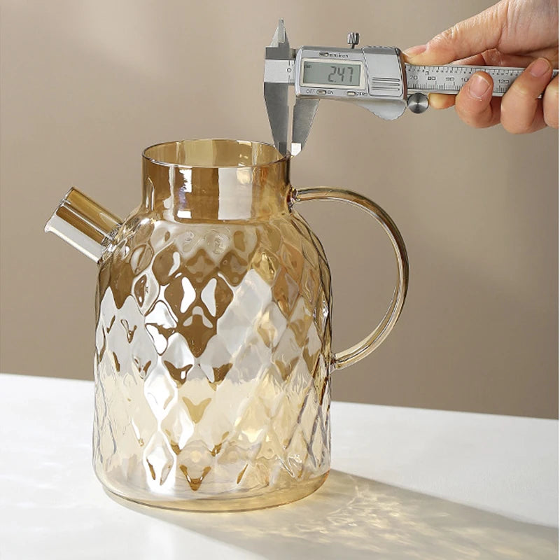 Daddy's Choice Glass Tea Kettle With Bamboo Lid And Removable Filter Spout Champagne Teapot For Loose Leaf Blooming Tea And Fruit Tea 1/15/1.8L