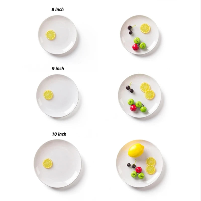 Purism 8-14 Inch Round White Melamine Dinner Plate Hotel Western Steak Trays Dessert Bone TablewareDishes Plastic Imitation Porcelain