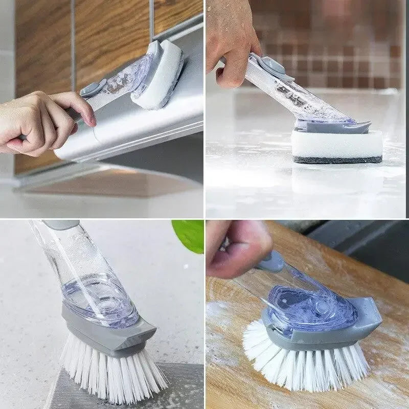 Daddy's Choice  Refillable Liquid Cleaning Brush Kitchen Bowl Scrubber Cleaning Sponge Long Handle Dispenser Cleaner Tool with Dish Soap Washing
