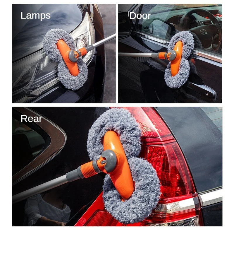 Purism Car Washer Mop Foam Wash Brush Double Brush Head Roof Window Cleaning Maintenance Three-Section Telescopic Mop Car Accessories