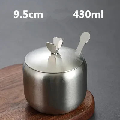 Purism Stainless Steel Seasoning Flavor Can Sugar Box Kitchen Tool Salt Pepper Pot BBQ Condiment Cruet Storage Spice Jar Bottle Spoon