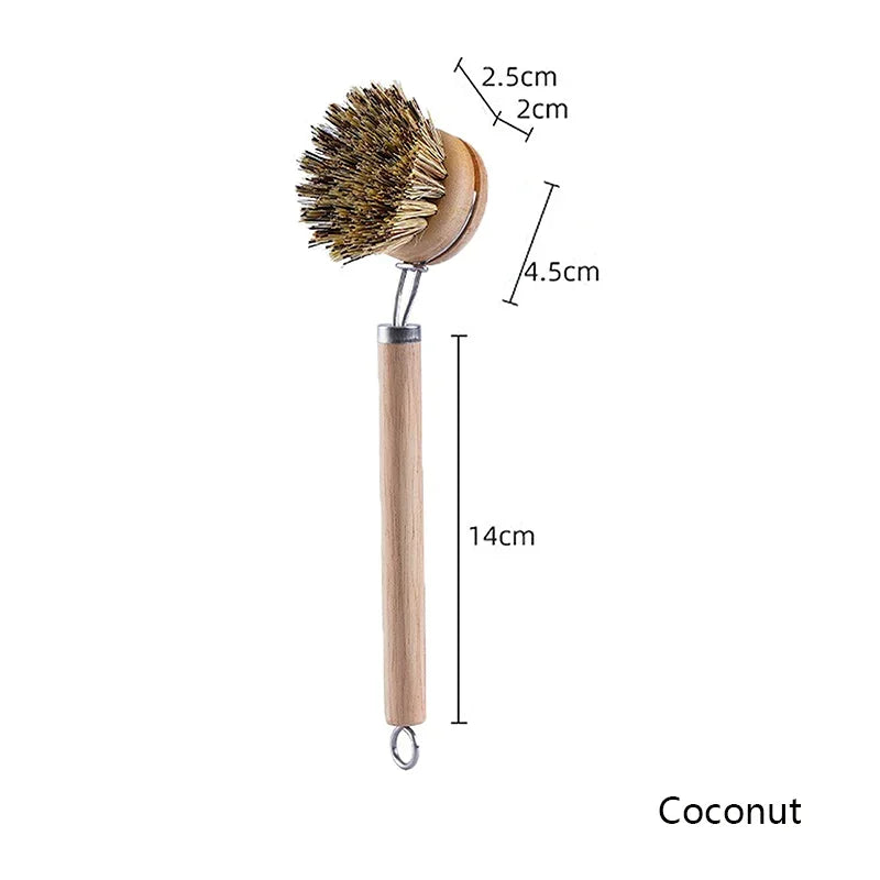 Purism Replaceable dish brush Long wooden handle Household Cleaning Brush Useful things for kitchen Cleaning Tool