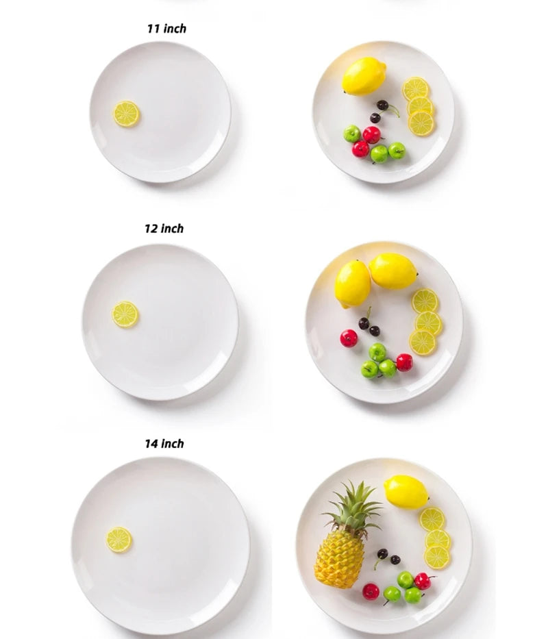 Purism 8-14 Inch Round White Melamine Dinner Plate Hotel Western Steak Trays Dessert Bone TablewareDishes Plastic Imitation Porcelain