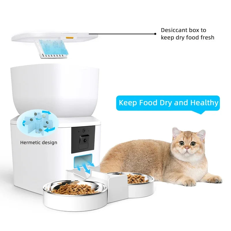 Purism Smart Automatic Pet Feeder Tuya Cat Feeder Camera WiFi Dog Food Dispenser With Stainless Steel Bowl