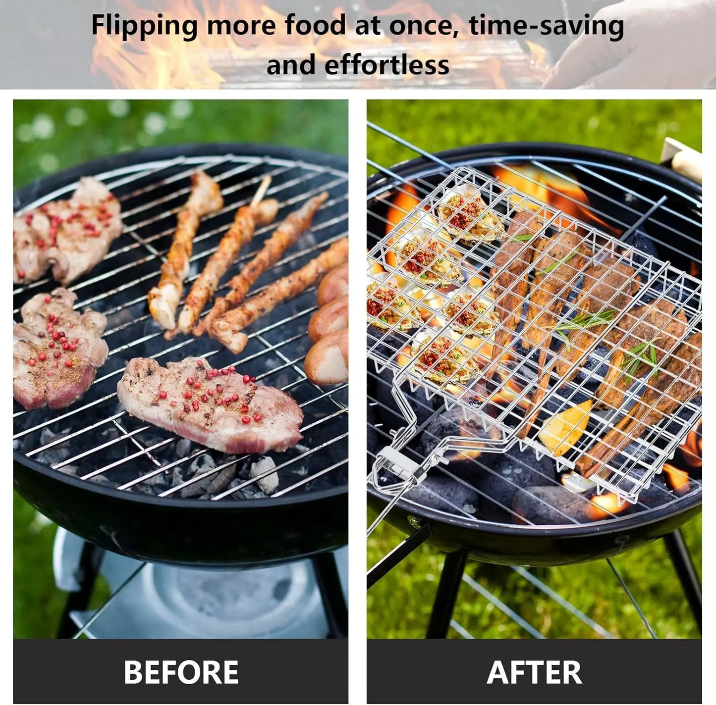 Folding Grilling Basket Outdoor Camping BBQ Stainless Steel Grill Rack Foldable Seafood Steak Vegetables Barbecue Cooking Tool