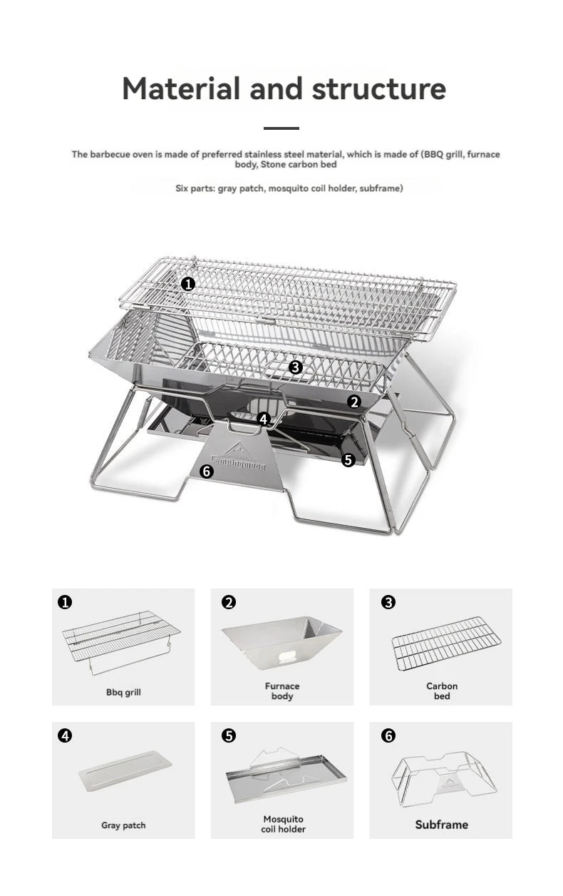 Large Folding Portable Stainless Steel Barbecue Grill BBQ Oven, Camping Picnic Grill Net, Barbecue Grill