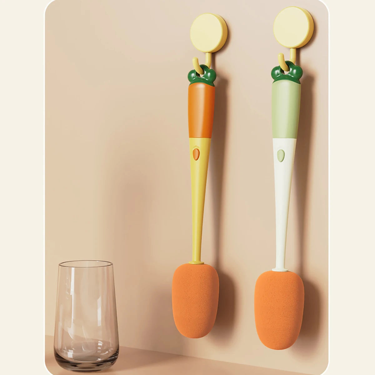 Purism 3 in 1 Multifunctional Household Cleaning Brush Carrot Long Handle Cup Scrubber Useful Things For Kitchen Accessories