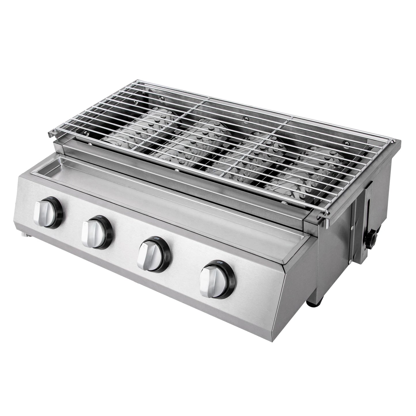 Purism Stainless Steel Smokeless Barbecue Grill 4 Burners LPG Gas Grill Roaster Portable BBQ Grill Removable for Outdoor Patio Garden