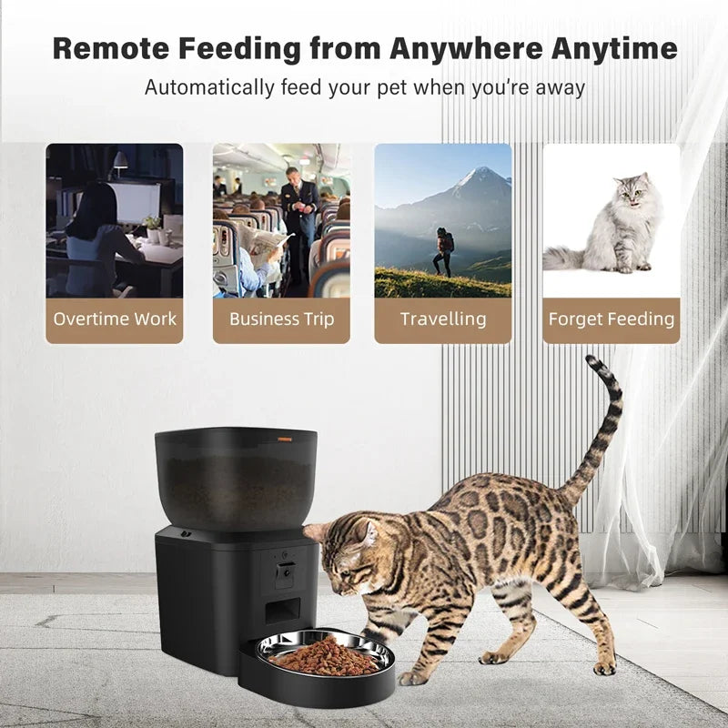 Purism Smart Automatic Pet Feeder Tuya Cat Feeder Camera WiFi Dog Food Dispenser With Stainless Steel Bowl