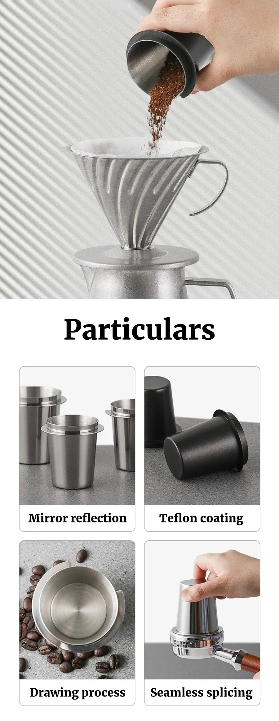 Purism Coffee Dosing Cup Sniffing Mug for Espresso Machine Wear Resistant Stainless Steel Coffee Dosing Cup Drop Shipping 58/53/51mm