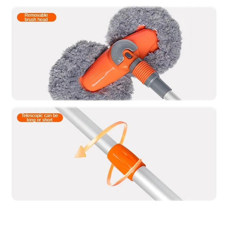 Purism Car Washer Mop Foam Wash Brush Double Brush Head Roof Window Cleaning Maintenance Three-Section Telescopic Mop Car Accessories
