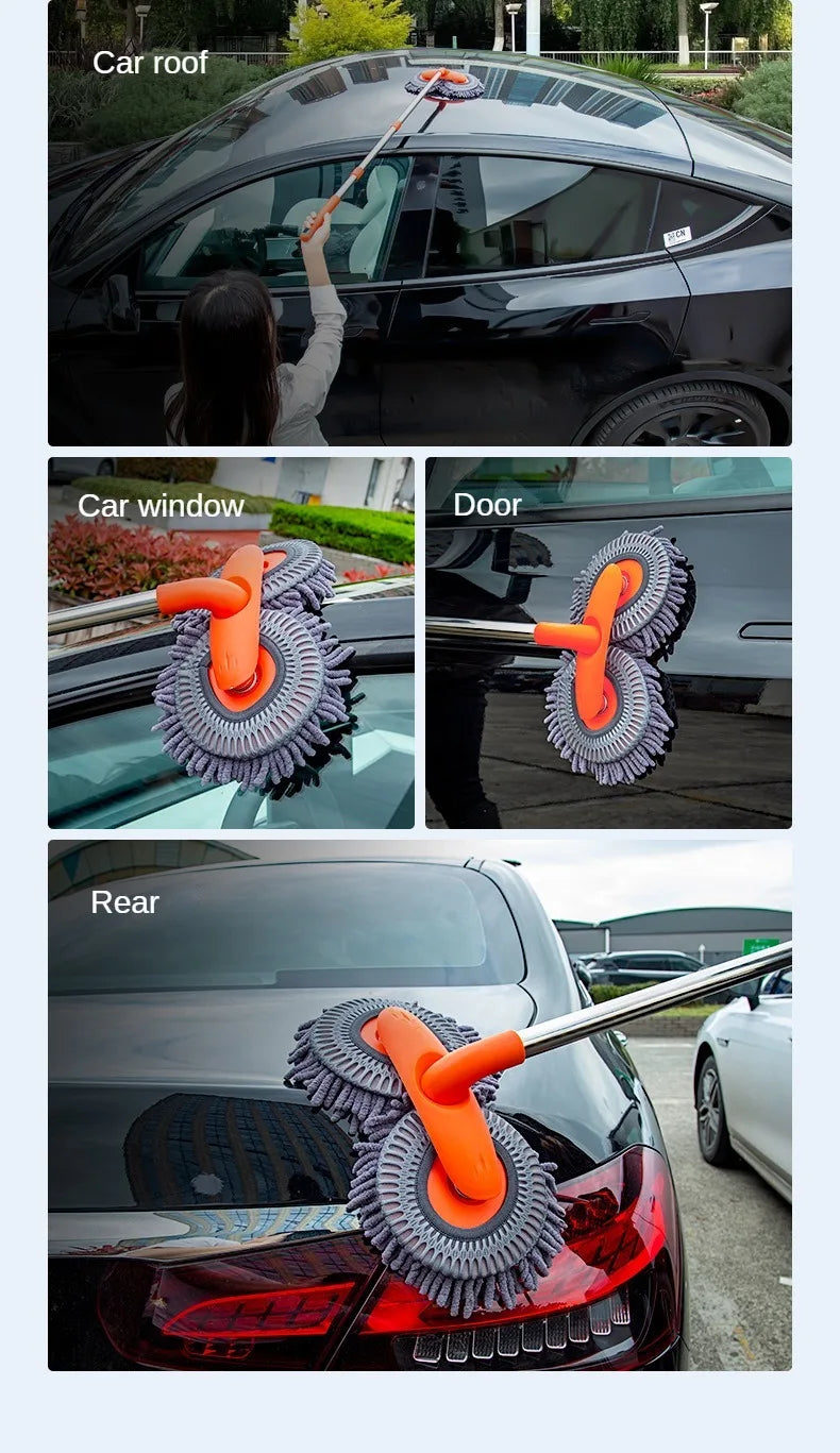 Purism Car Washer Mop Foam Wash Brush Double Brush Head Roof Window Cleaning Maintenance Three-Section Telescopic Mop Car Accessories