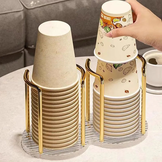 Daddy's Choice Luxury Disposable Cup Storage Holder Water Tea Cups Dispenser Rack Shelf with Longer Stick Mug Display Stand Home Organizer